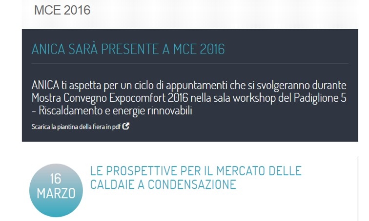 MCE - 16 MARZO 2016 - LE PROSPETTIVE PER IL MERCATO DELLE CALDAIE A CONDENSAZIONE